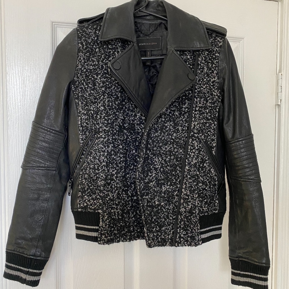 BCBG MaxAzria Serina Moto Wool Leather JackeT XXS - Picture 3 of 5